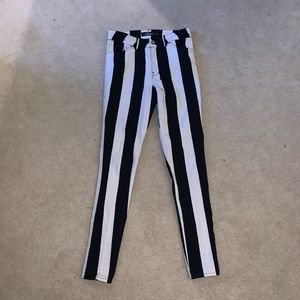 motel rocks black and white striped skinny jeans